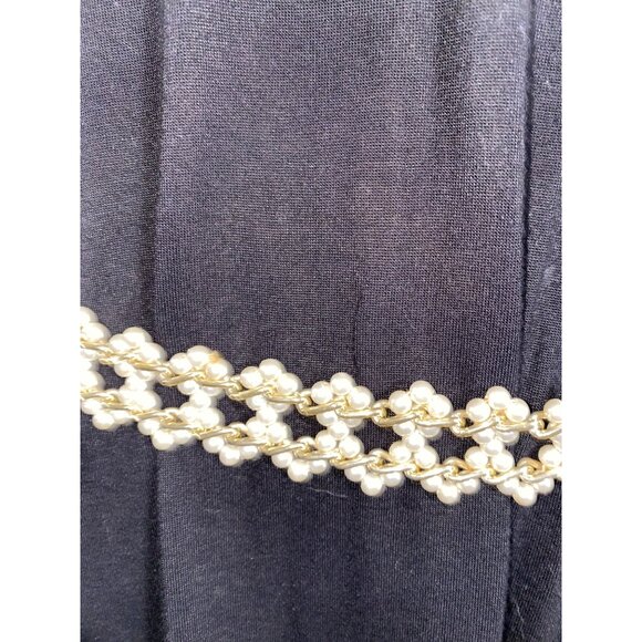 Beaded Belt Gold Tone Faux Pearl Chain Hook Closure Adjustable Fashion Accessory - Picture 9 of 10